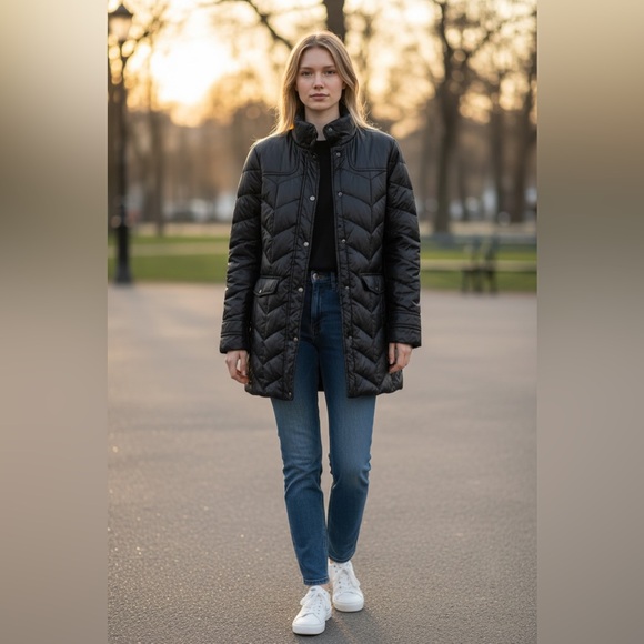 Lands End | Goose Down Puffer Jacket in Black Size 10 12 M Medium - Picture 3 of 14